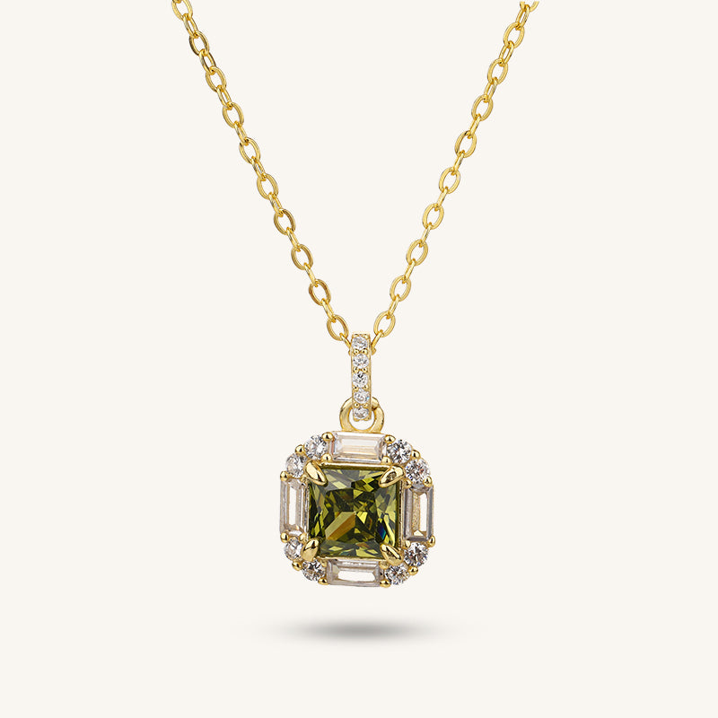 Gold Square light Green Emerald Necklace