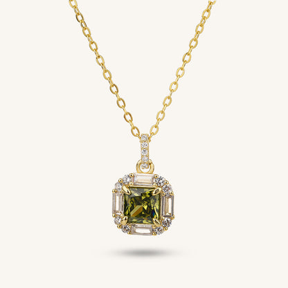 Gold Square light Green Emerald Necklace