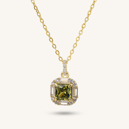 Gold Square light Green Emerald Necklace