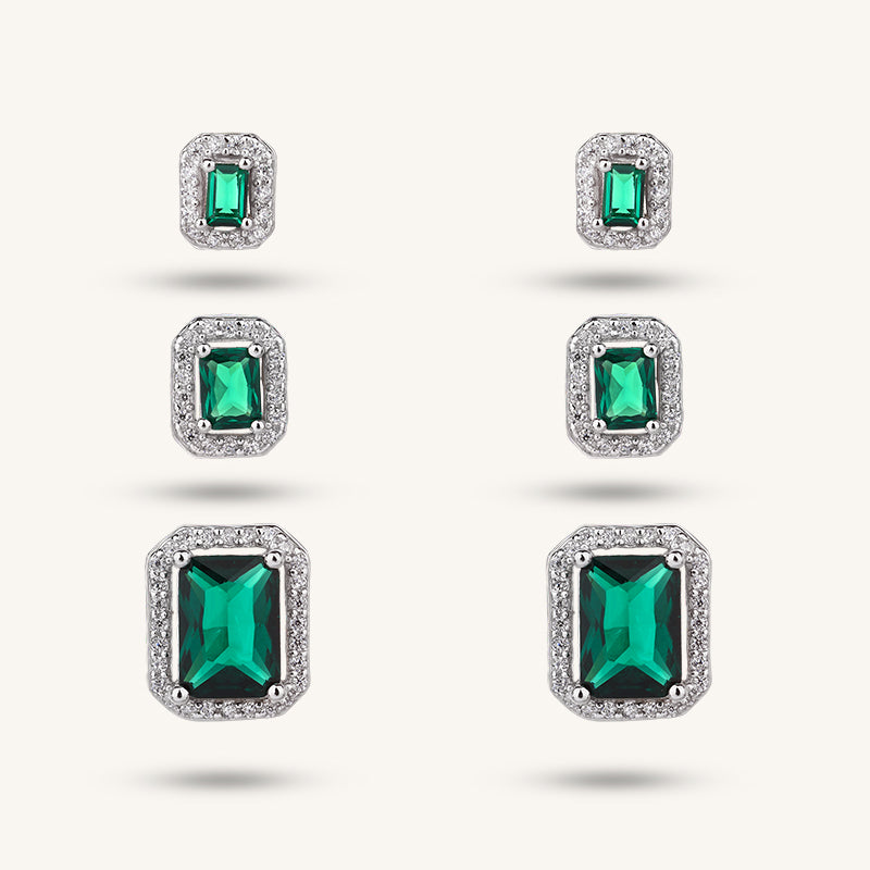 Emerald Green Stud Earrings - 3PC