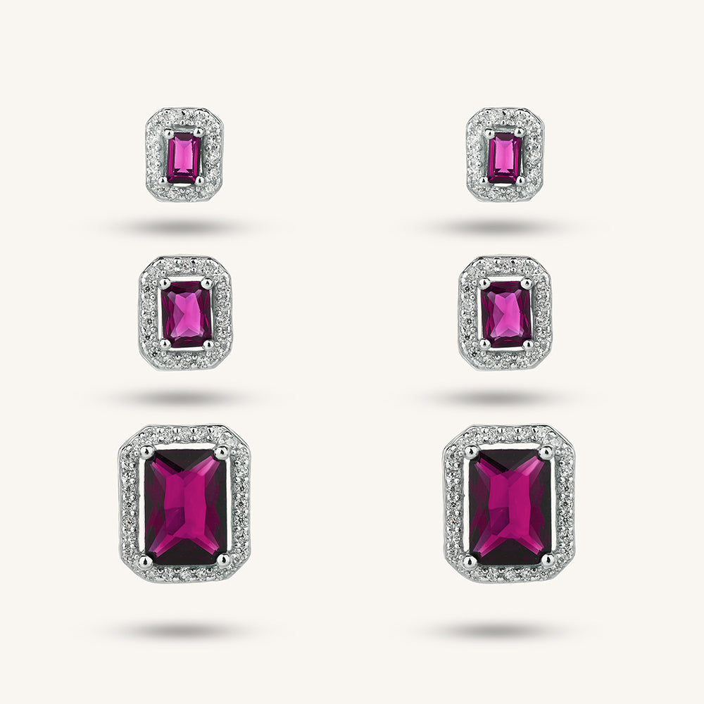 CZ Diamond Halo Stud Earrings Set