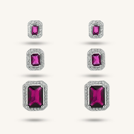 CZ Diamond Halo Stud Earrings Set
