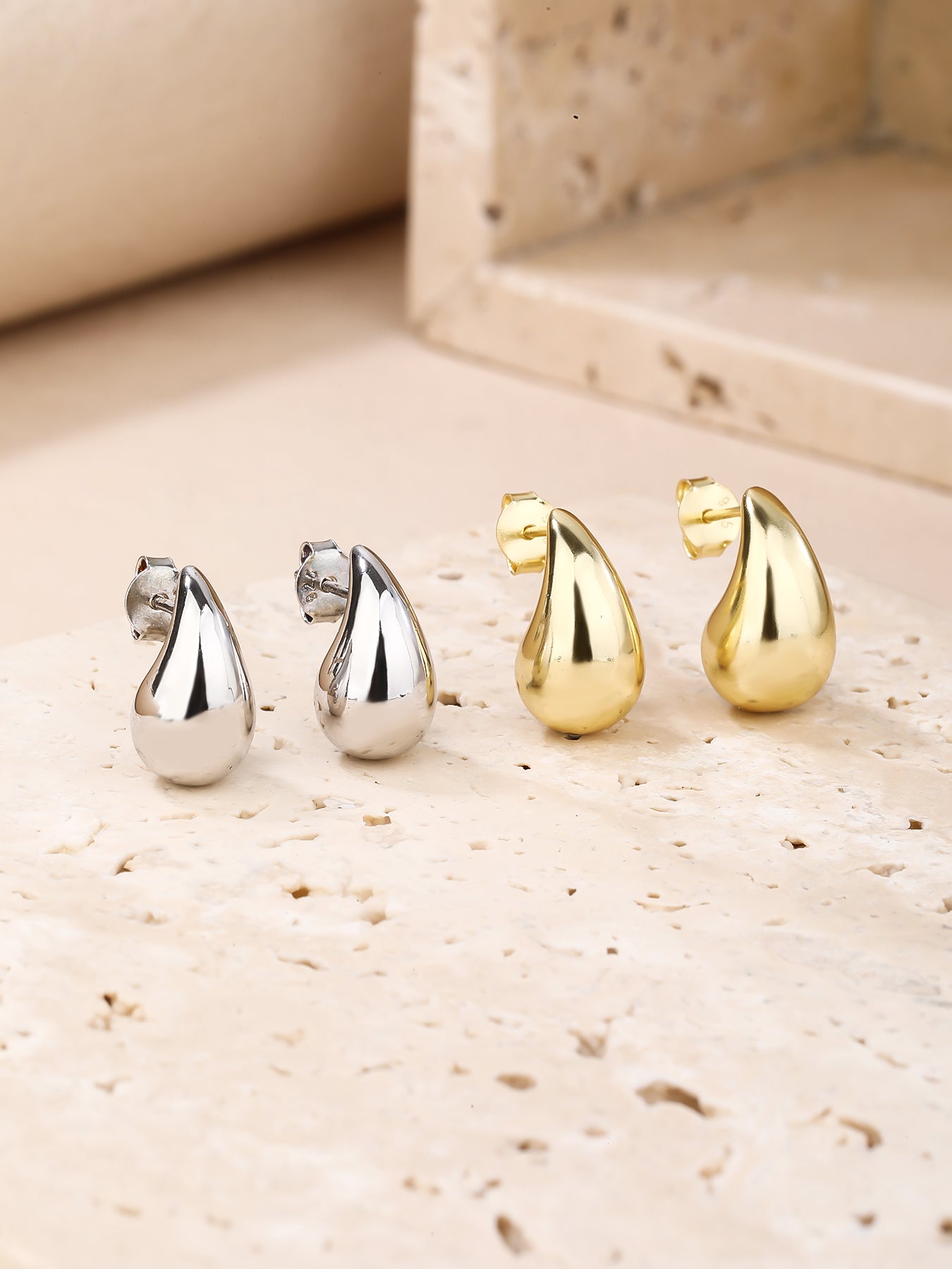 Teardrop Stud Earrings · Sterling Silver