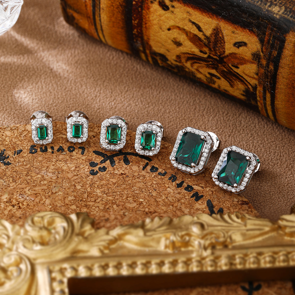 Emerald Green Stud Earrings - 3PC
