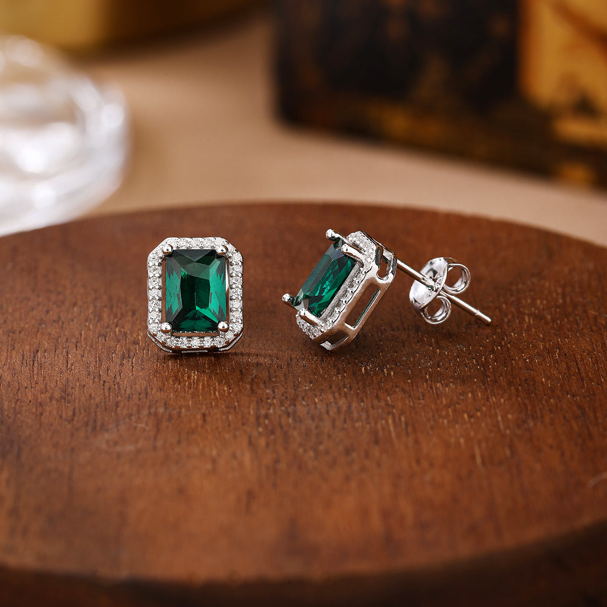 Emerald Green Stud Earrings - 3PC
