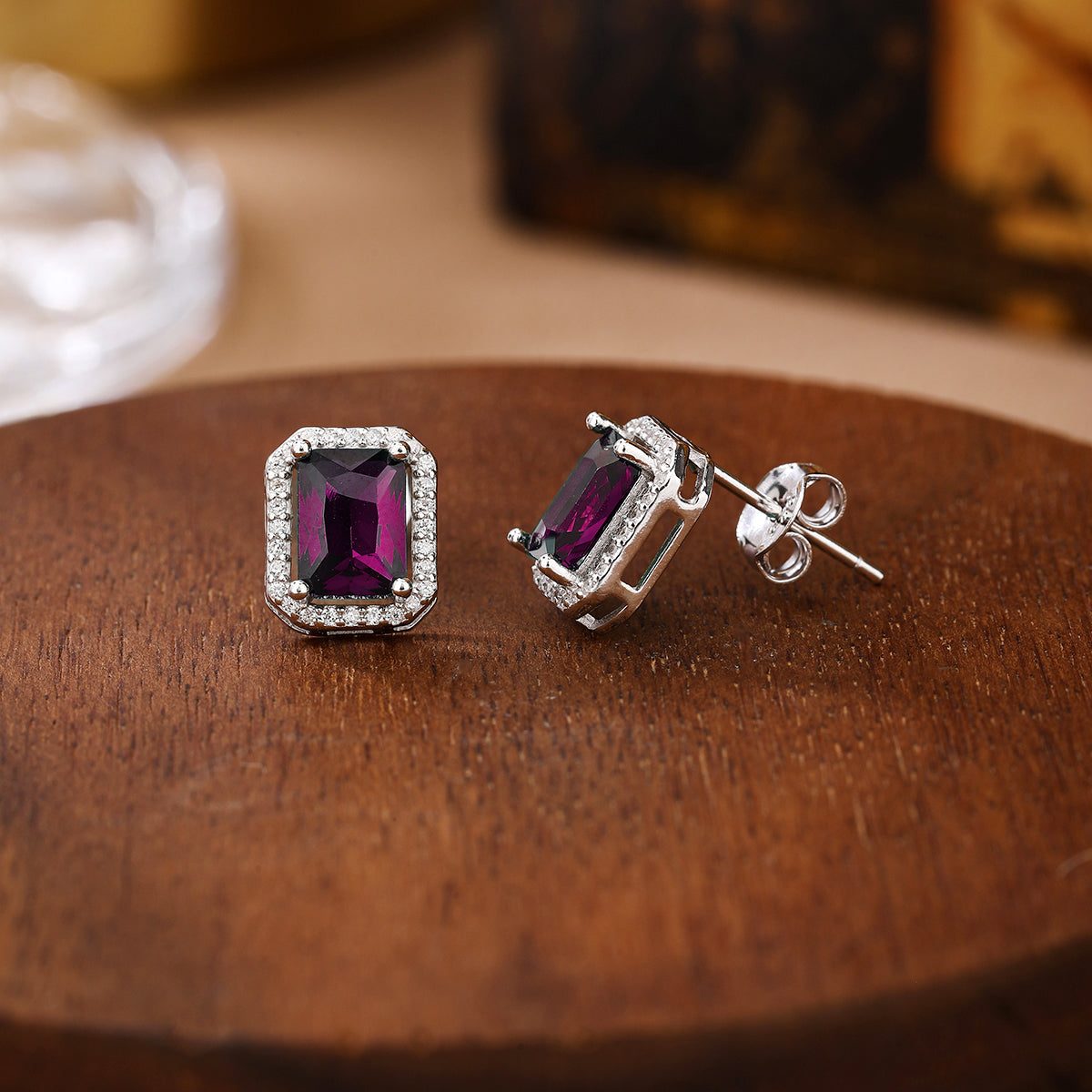 CZ Diamond Halo Stud Earrings Set