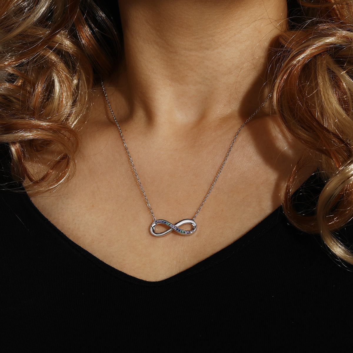Infinity symbol colorful zircon necklace