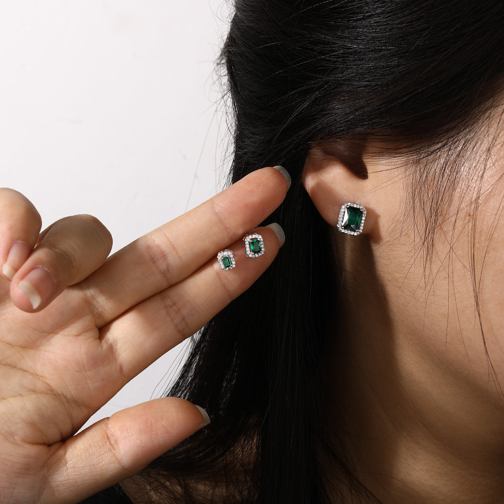 Emerald Green Stud Earrings - 3PC