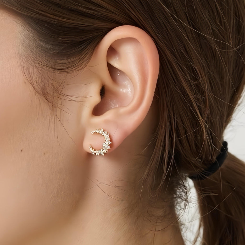 Crescent Moon and Star Stud Earrings
