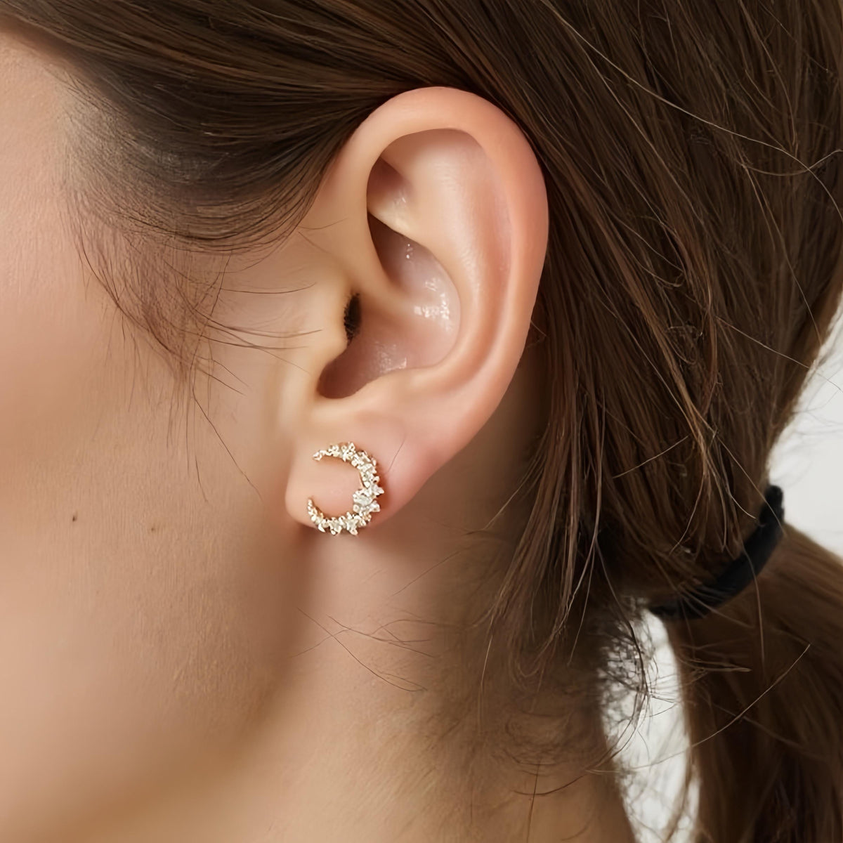 Crescent Moon and Star Stud Earrings