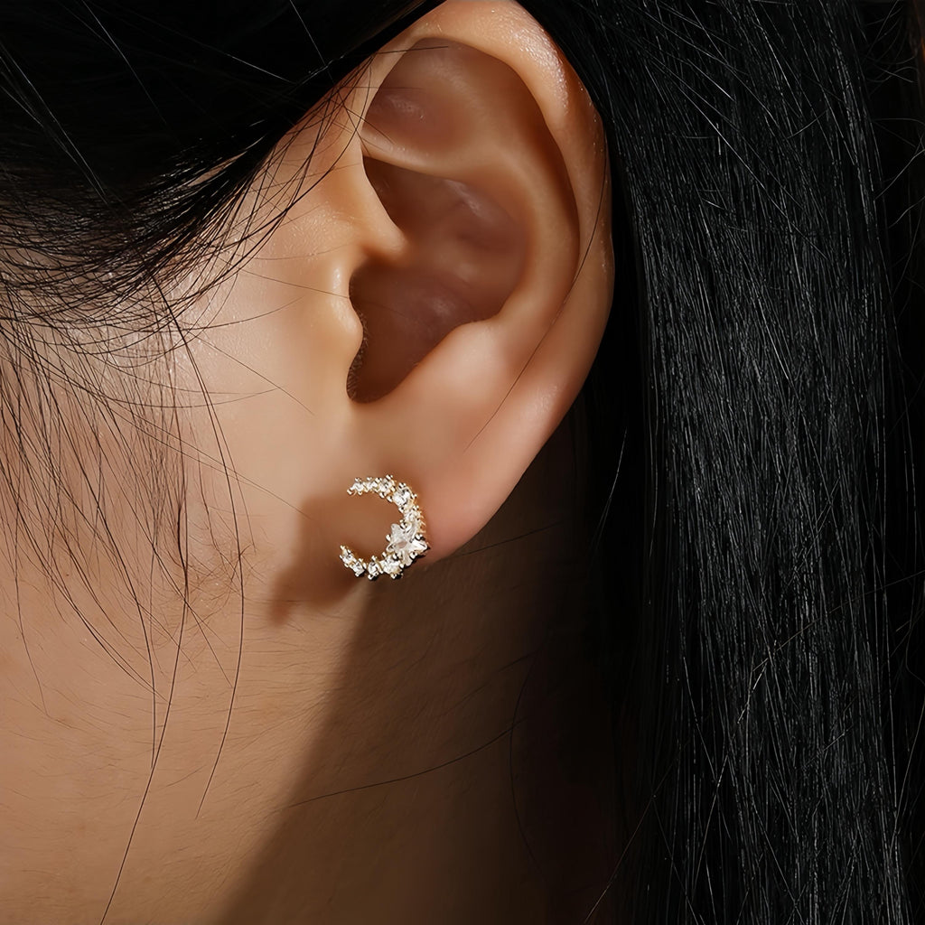 Crescent Moon and Star Stud Earrings