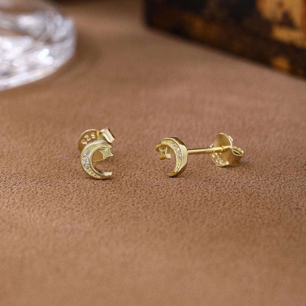 Dainty Moon and Star Stud Earrings