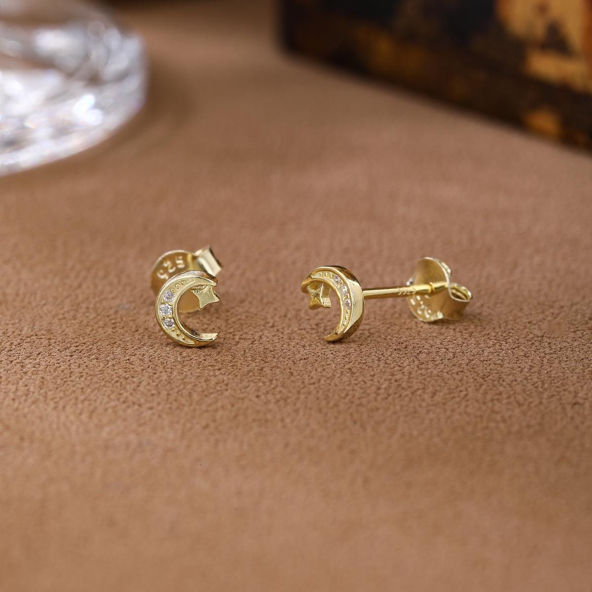 Dainty Moon and Star Stud Earrings