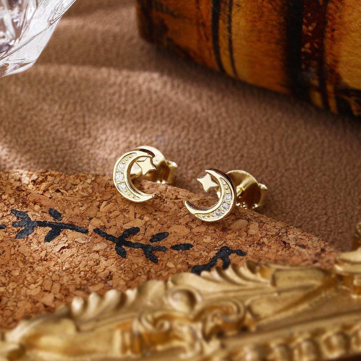 Dainty Moon and Star Stud Earrings