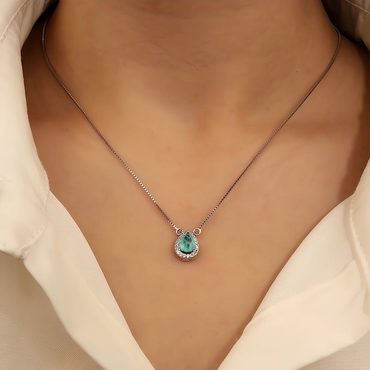 Blue Halo Teardrop Necklace
