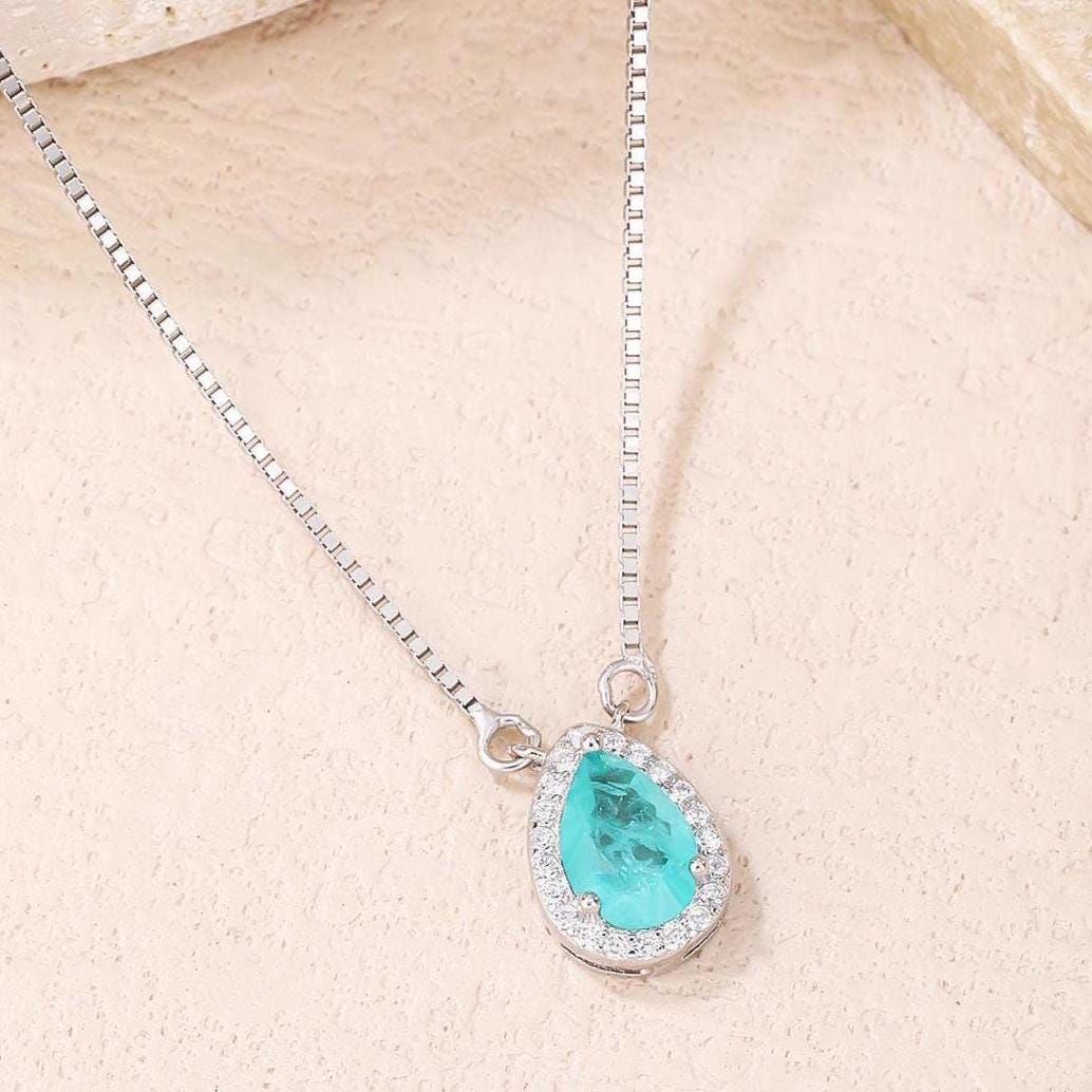 Blue Halo Teardrop Necklace