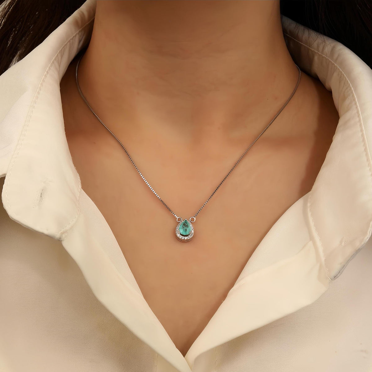 Blue Halo Teardrop Necklace