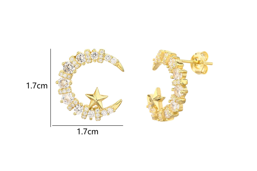 Bold Moon and Star Stud Earrings