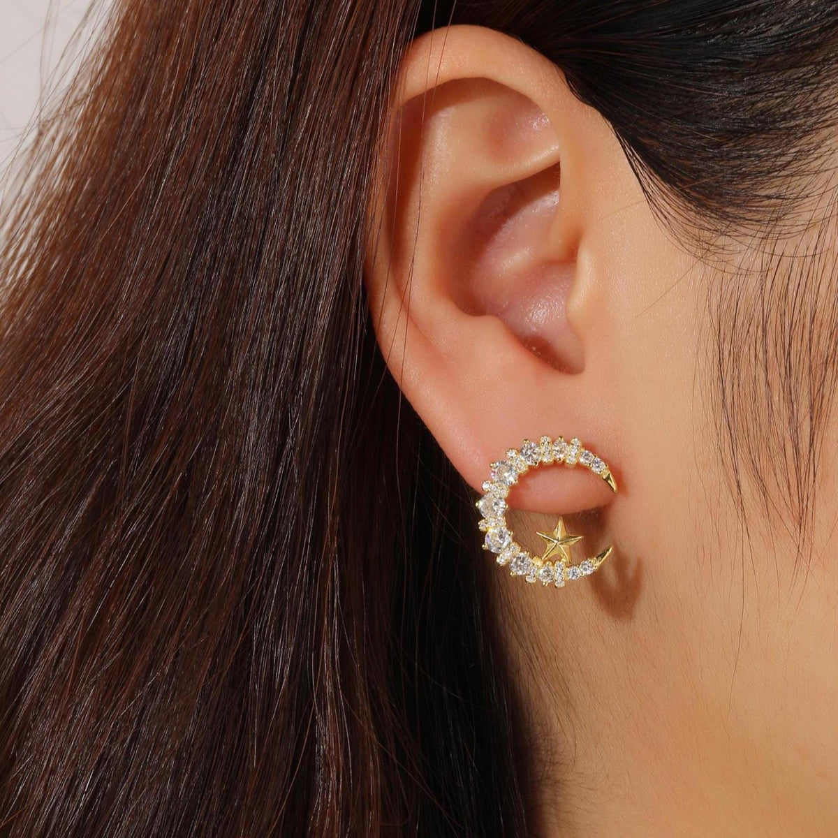 Bold Moon and Star Stud Earrings