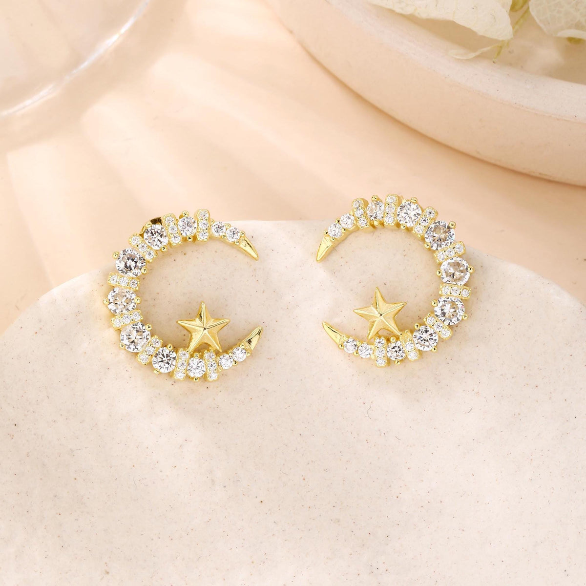 Bold Moon and Star Stud Earrings