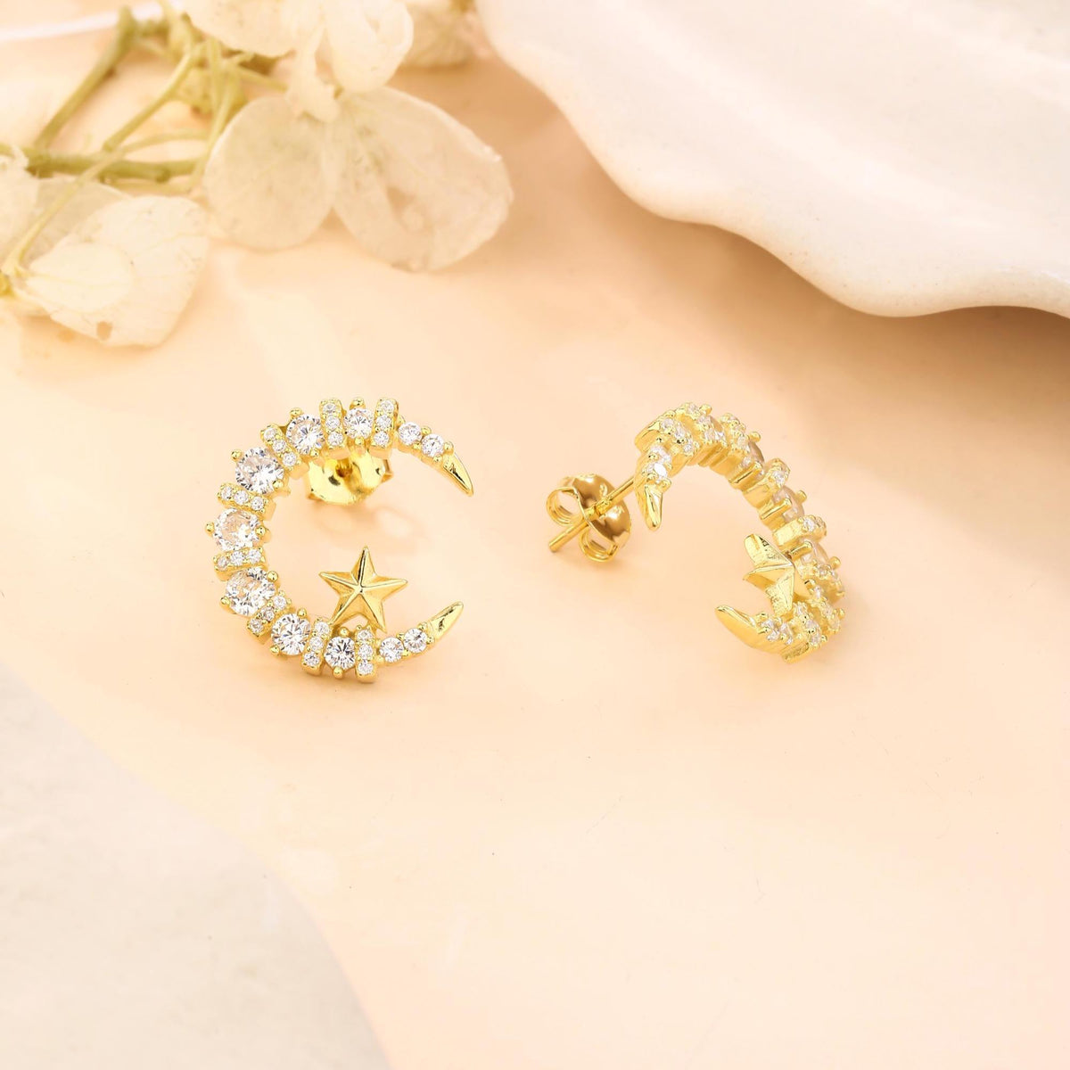 Bold Moon and Star Stud Earrings