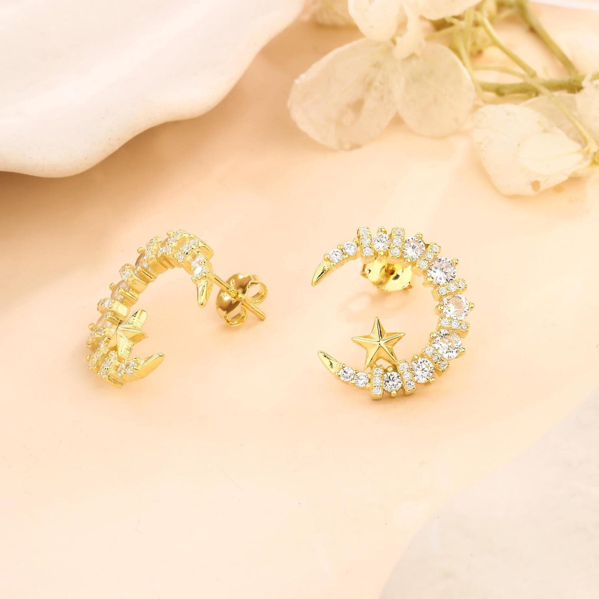 Bold Moon and Star Stud Earrings