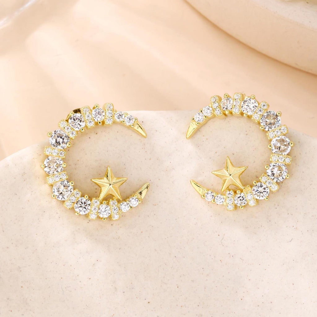 Bold Moon and Star Stud Earrings