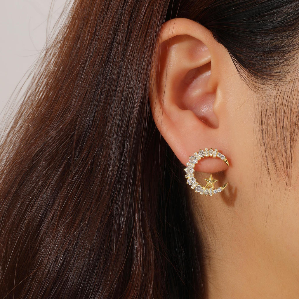 Bold Moon and Star Stud Earrings