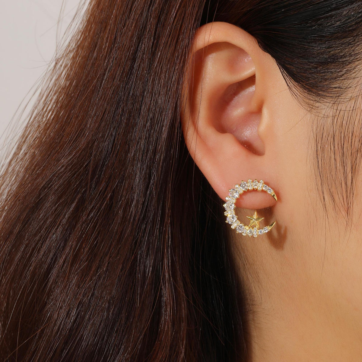 Bold Moon and Star Stud Earrings