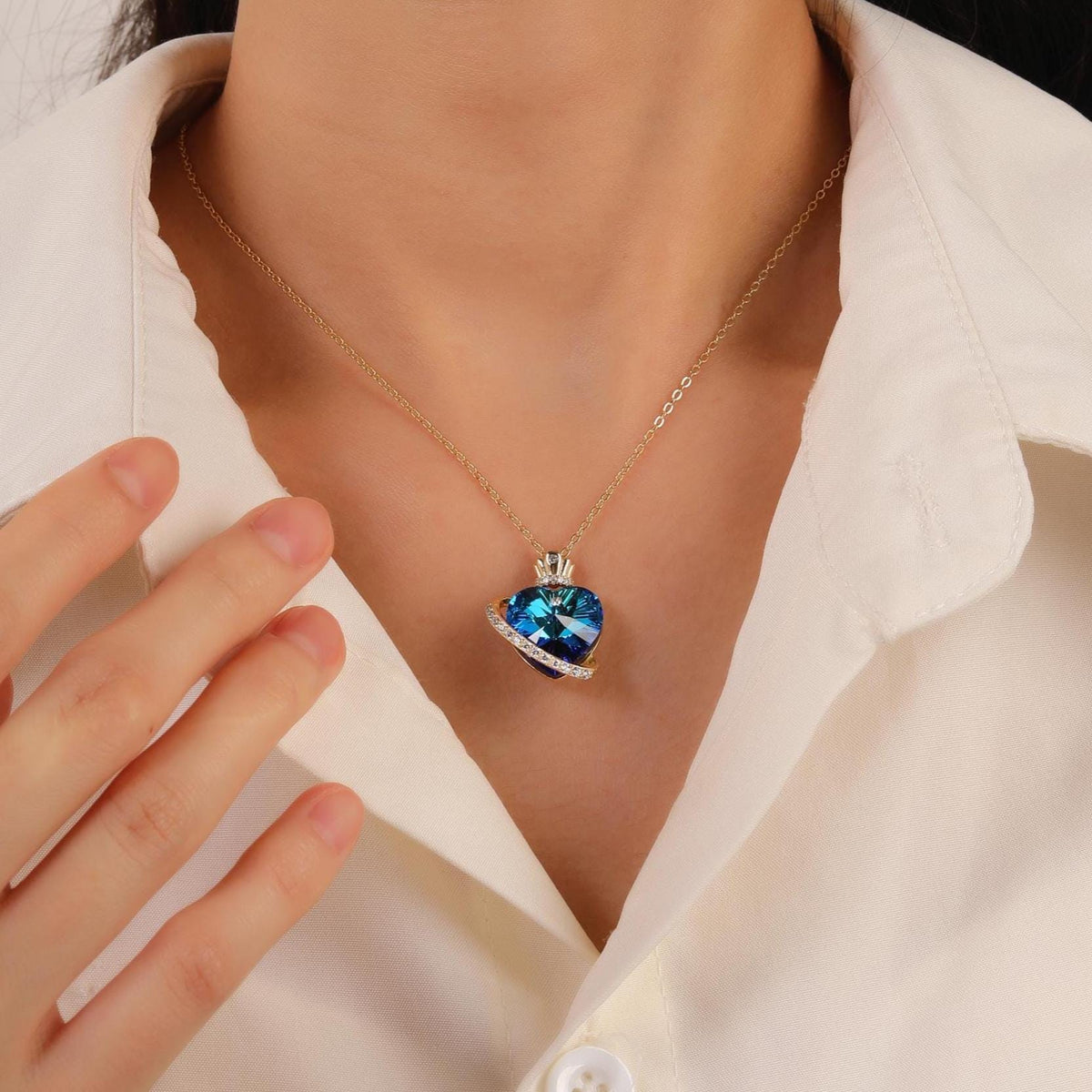 Blue Crystal Heart Necklace