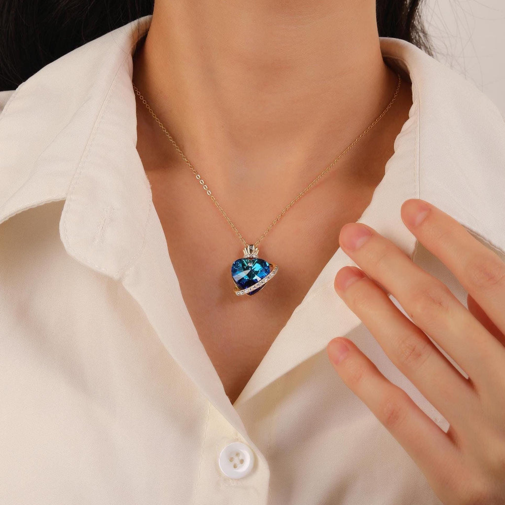 Blue Crystal Heart Necklace