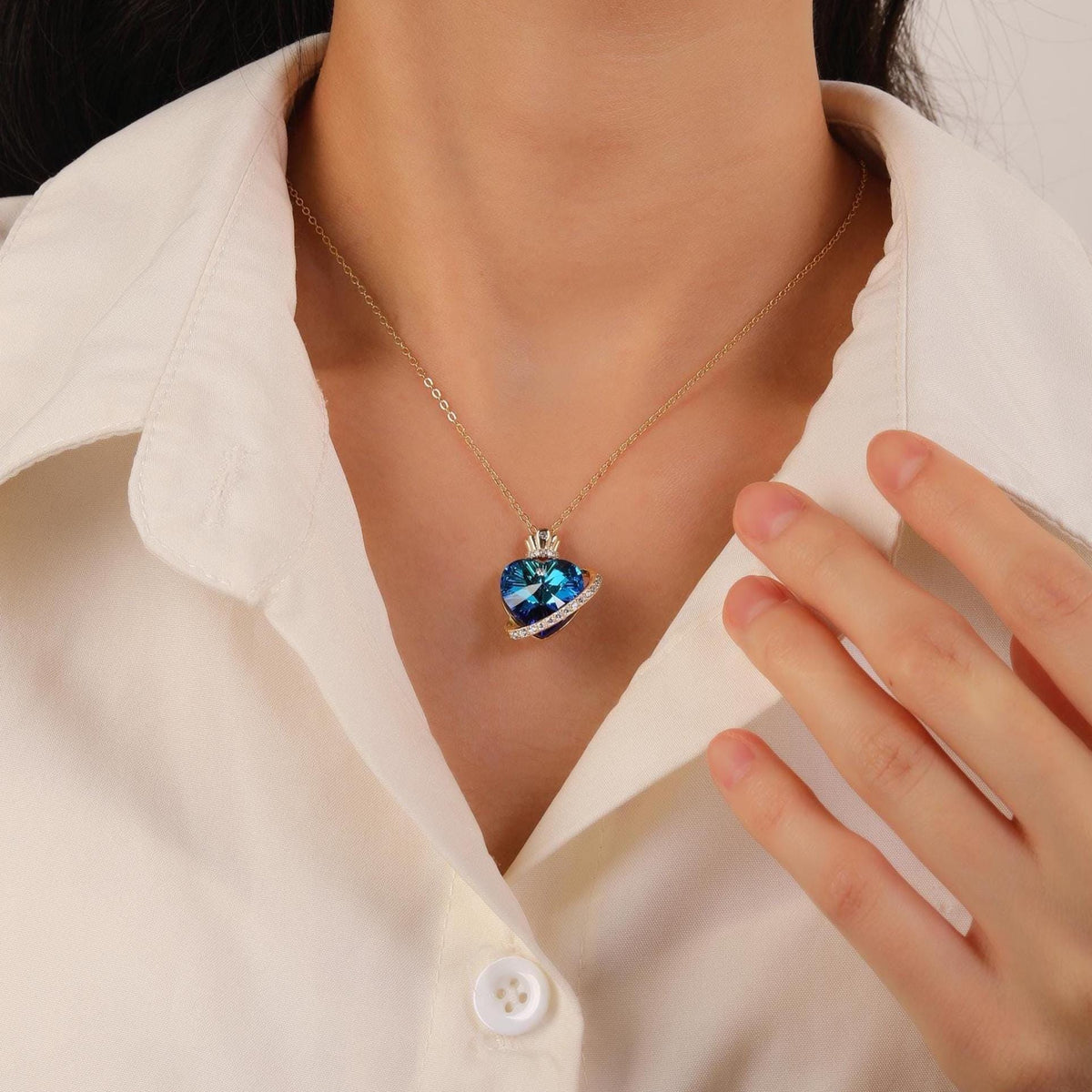Blue Crystal Heart Necklace