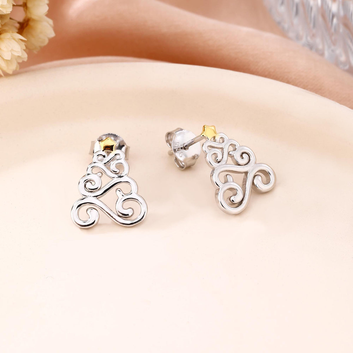 Silver Christmas Tree Stud Earrings
