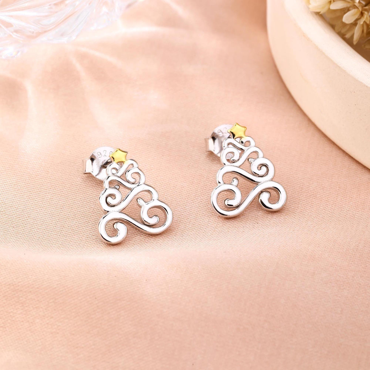 Silver Christmas Tree Stud Earrings