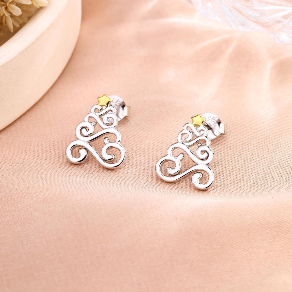 Silver Christmas Tree Stud Earrings