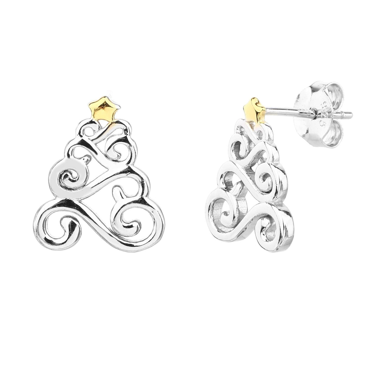 Silver Christmas Tree Stud Earrings
