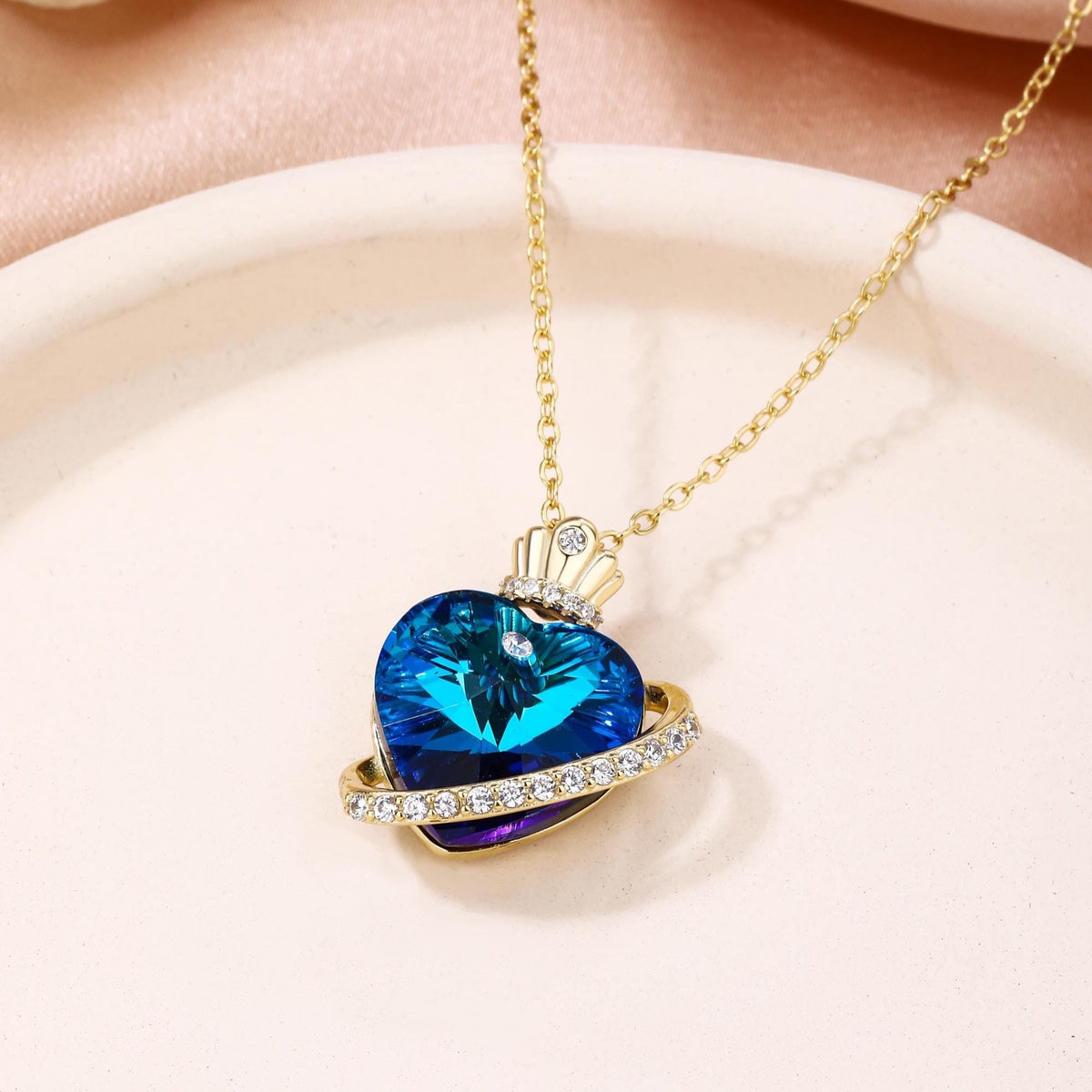 Blue Crystal Heart Necklace