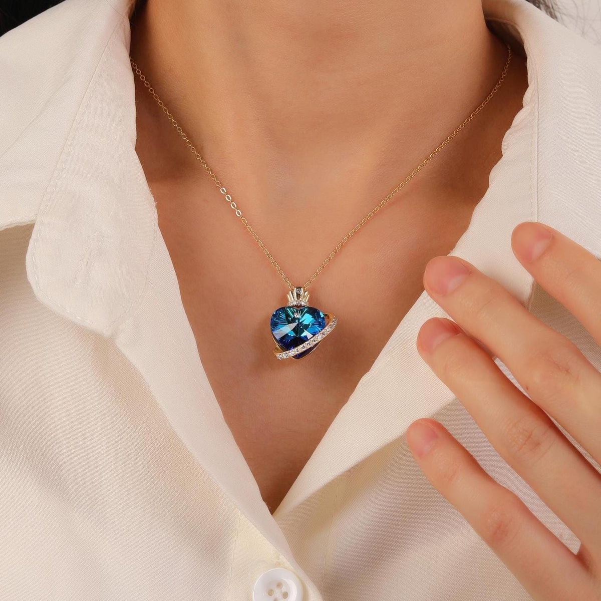 Blue Crystal Heart Necklace