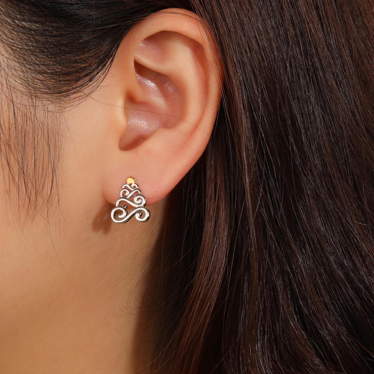 Silver Christmas Tree Stud Earrings