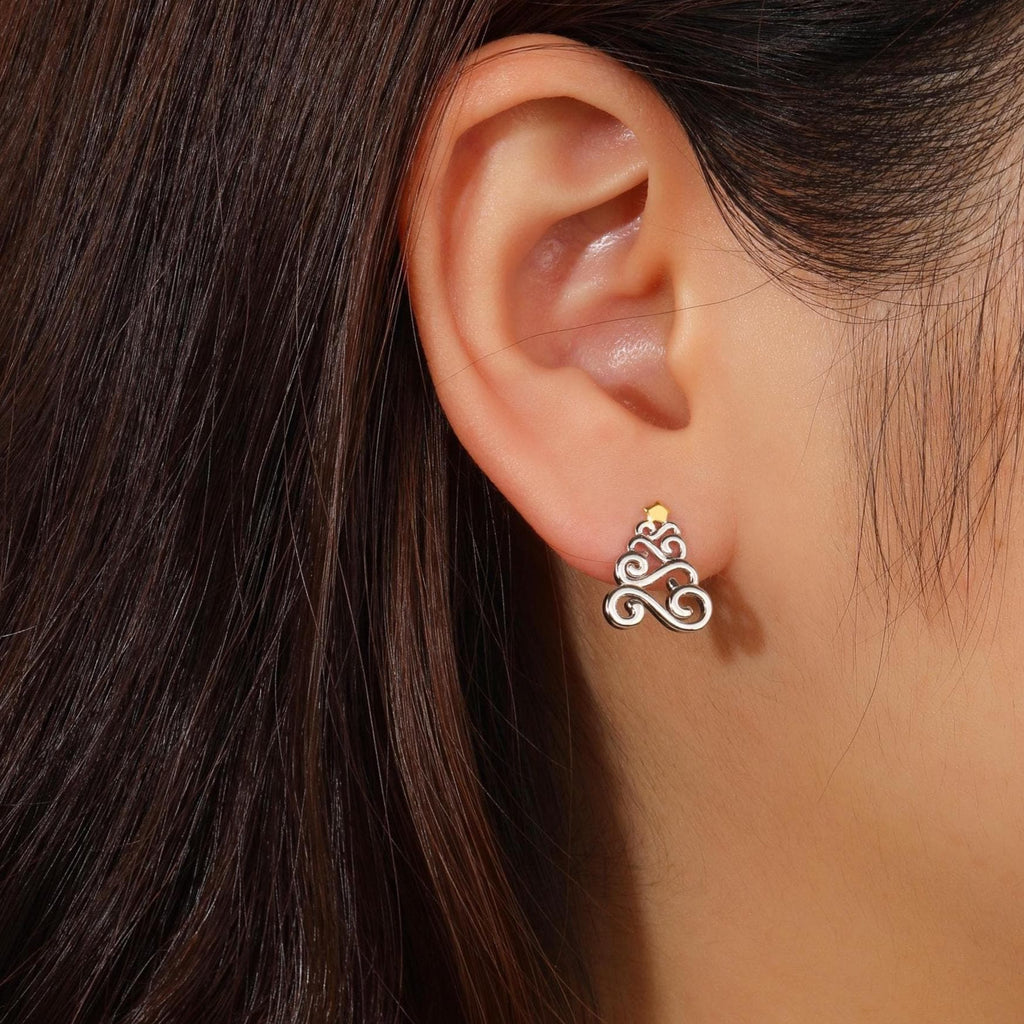 Silver Christmas Tree Stud Earrings