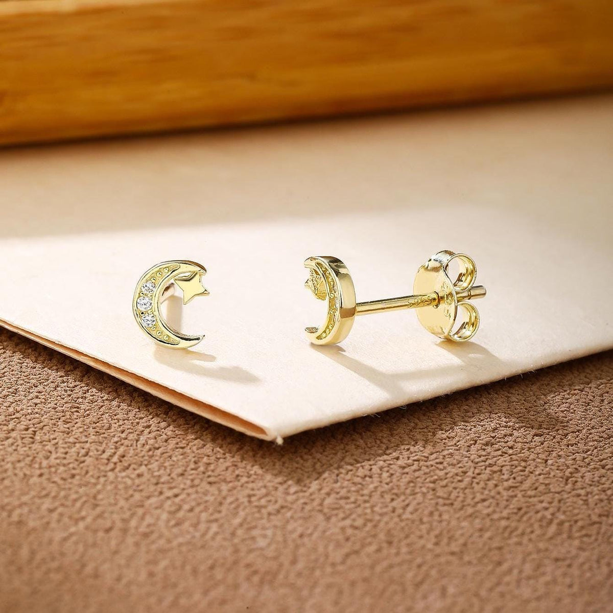 Dainty Moon and Star Stud Earrings
