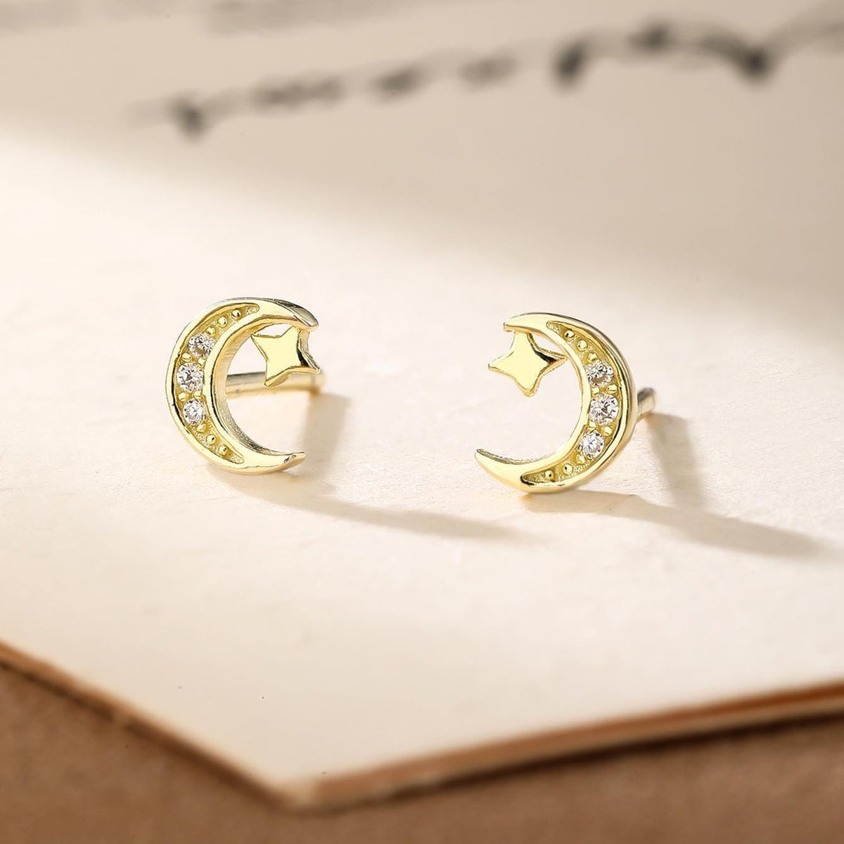 Dainty Moon and Star Stud Earrings